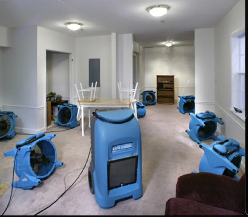 Air movers and dehumidifier setup for Water Damage Restoration in Mount Rainier